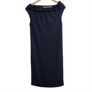 COS Womens Midi Knit Dress XS Navy Blue Sleeveless Gathered Neck Minimal…